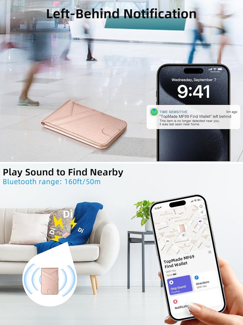 TopMade for MagSafe Wallet, Works with Apple Find My, Magnetic Wallet for iPhone 17/16/15/14/13/12 Series, for iPhone Wallet Stand with Finder Tracker, 6 Card Holder, RFID Blocking, Slim, Gold - Image 5